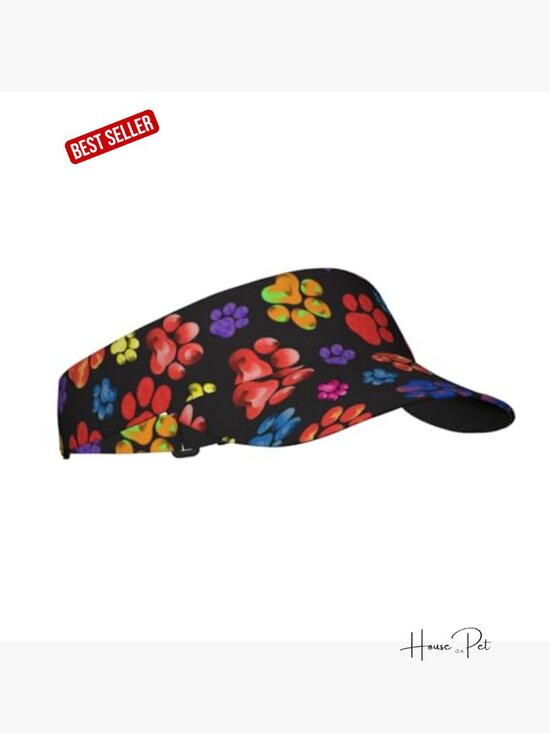 Watercolor Paw Print Visor Sun Hat Adjustable Wide Brim Polyester Cap main image 7
